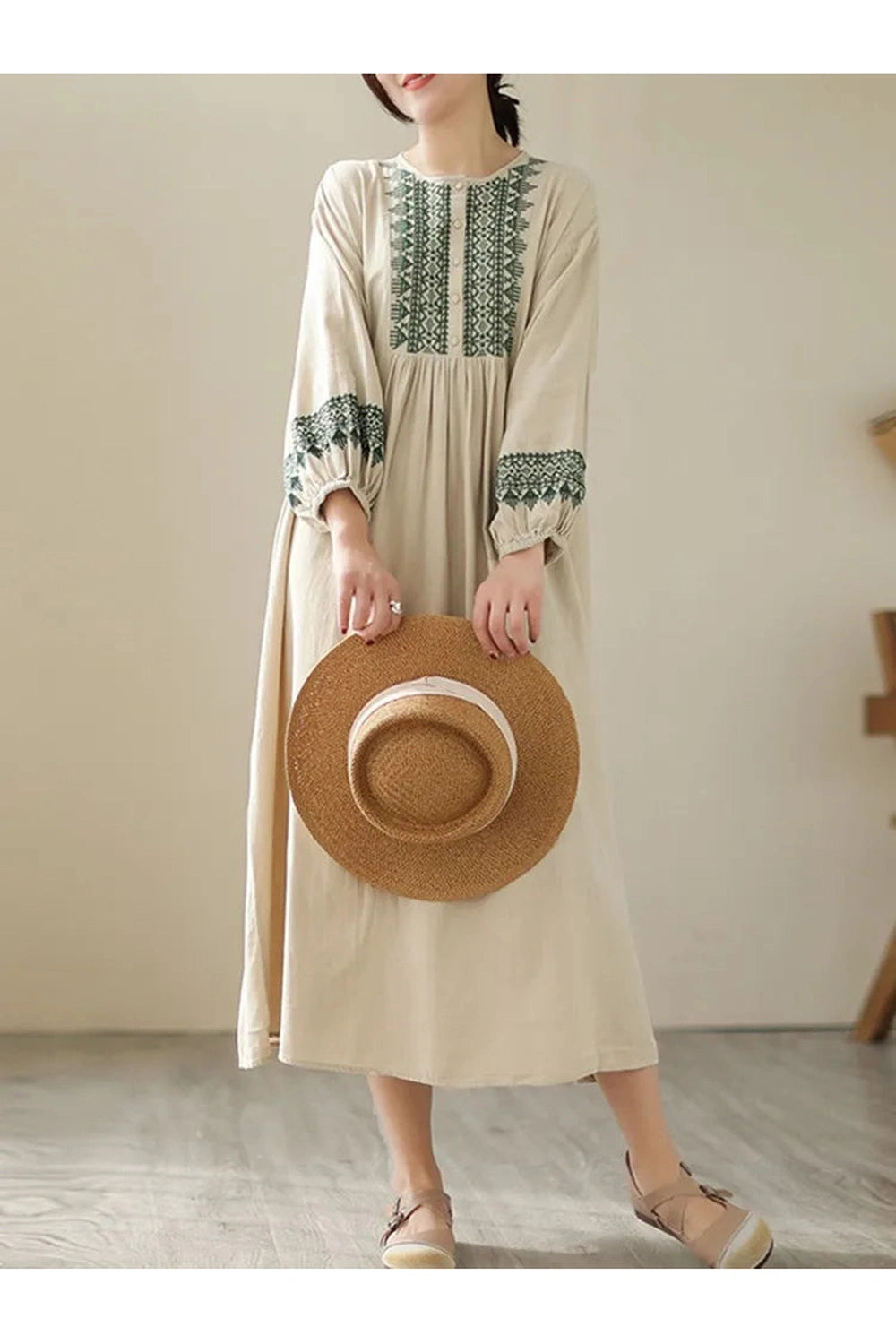 Geometric Embroidery Cotton Dress