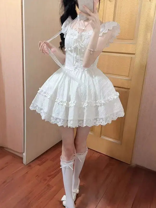 Fairycore Lace Tiered Mini Dress