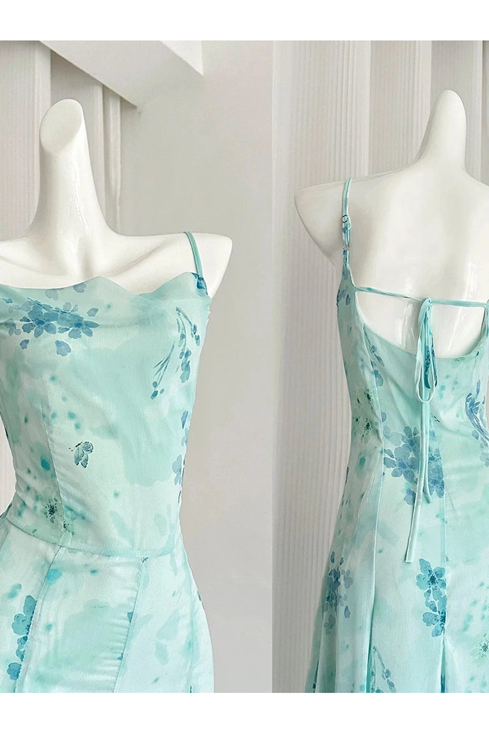 Fairycore Aqua Floral Slip Dress