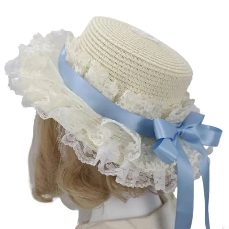 Prairie Lace Ruffle Satin Bow Straw Ring