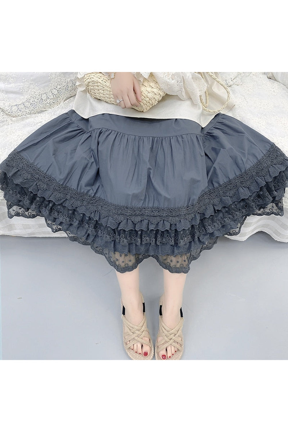 Cotton Lace Layered Skirt