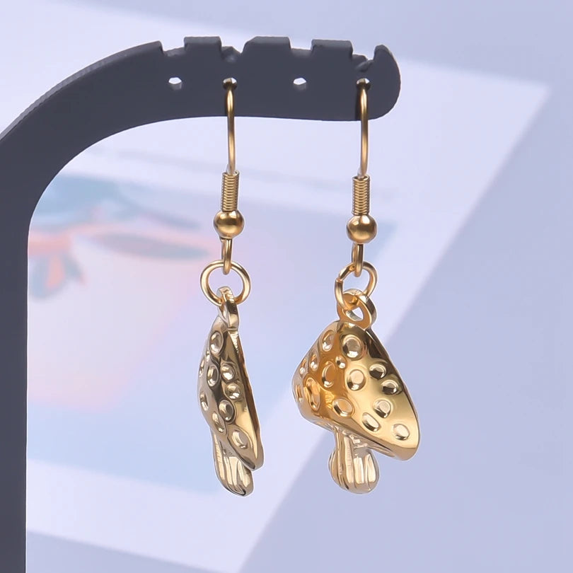 Goblincore Iridescent Mushroom Drop Earrings