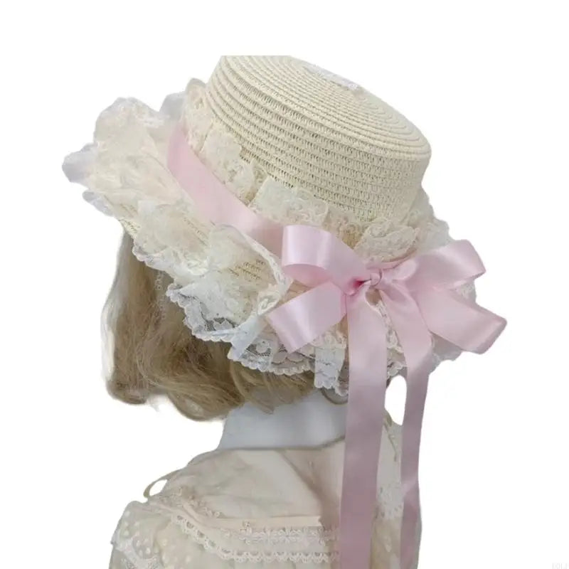 Prairie Lace Ruffle Satin Bow Straw Ring
