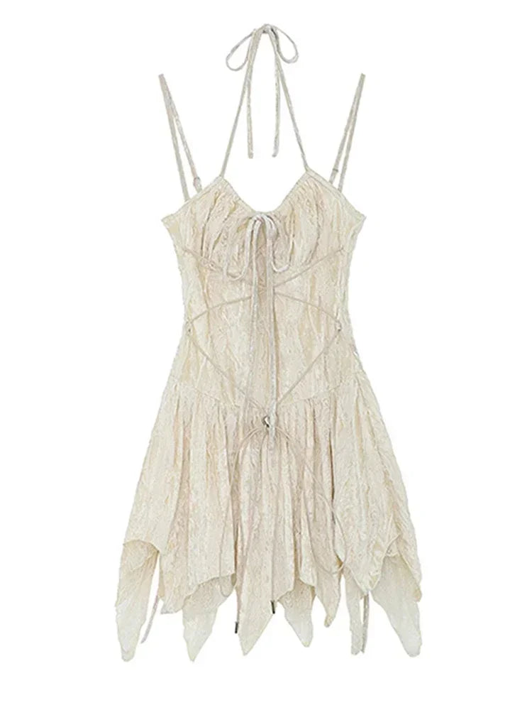 Fairycore Fallen Petal Lace Halter Mini Dress