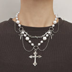 Pearls Heart Cross Necklace