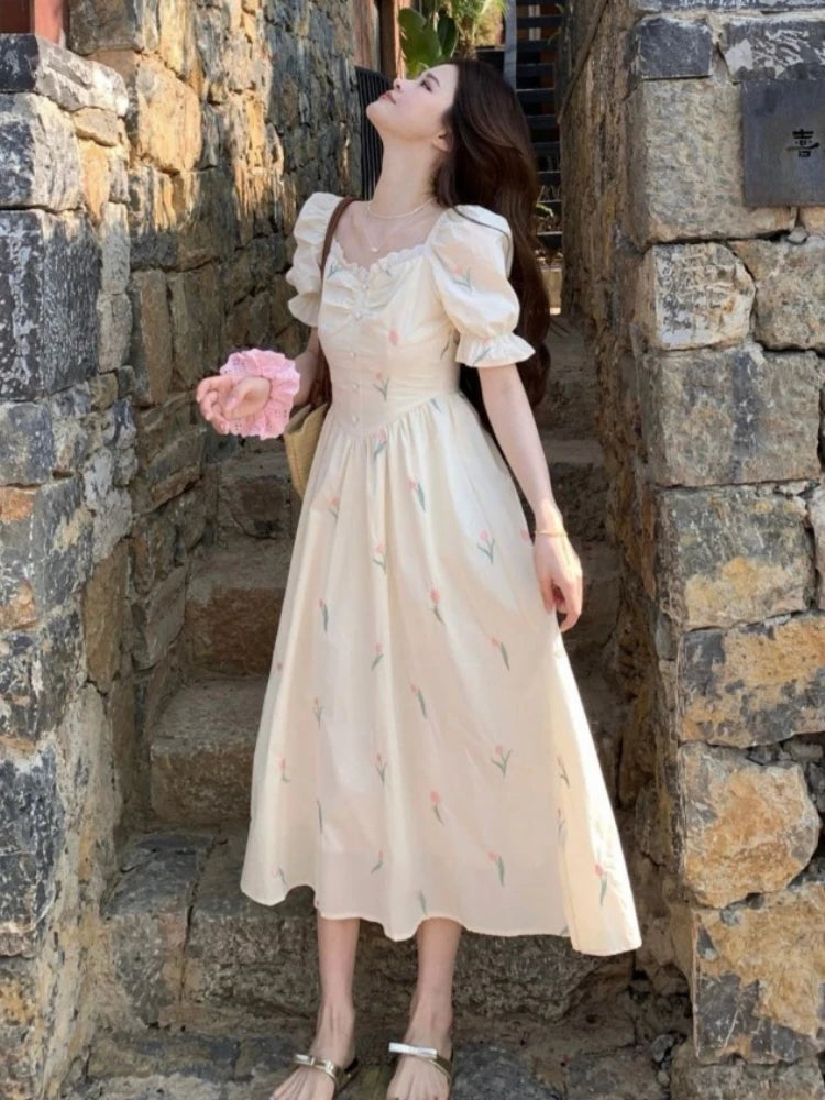 white christmas dresses Ruffle Midi Dress | Romantic Cottagecore Sundress with Ruched Bodice &  Spaghetti Straps for Summer Wedding Guest & Garden Party main image 1