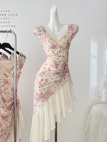 Fairycore Asymmetrical Floral Wrap Dress