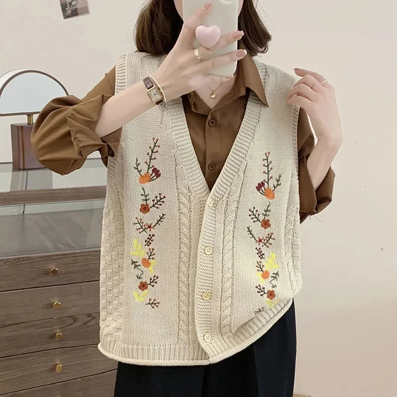 Cottagecore Autumn Harvest Embroidered Knit Vest
