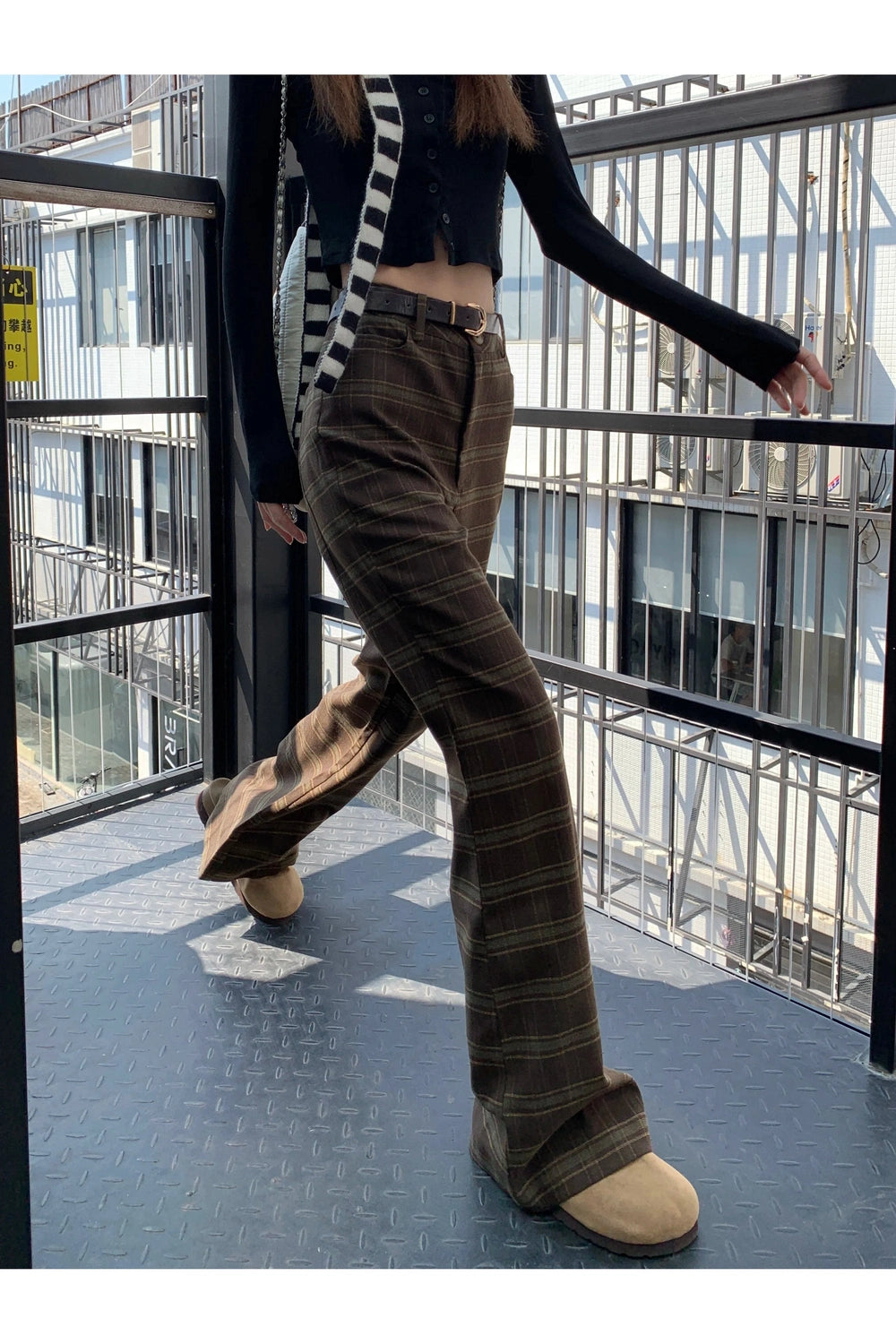 Retro High Waist Plaid Pants cottagecoreclothes