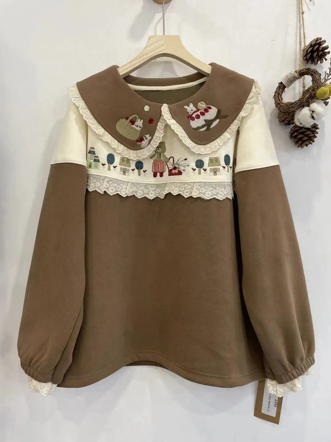 Mori Girl Embroidered Peter Pan Collar Sweatshirt