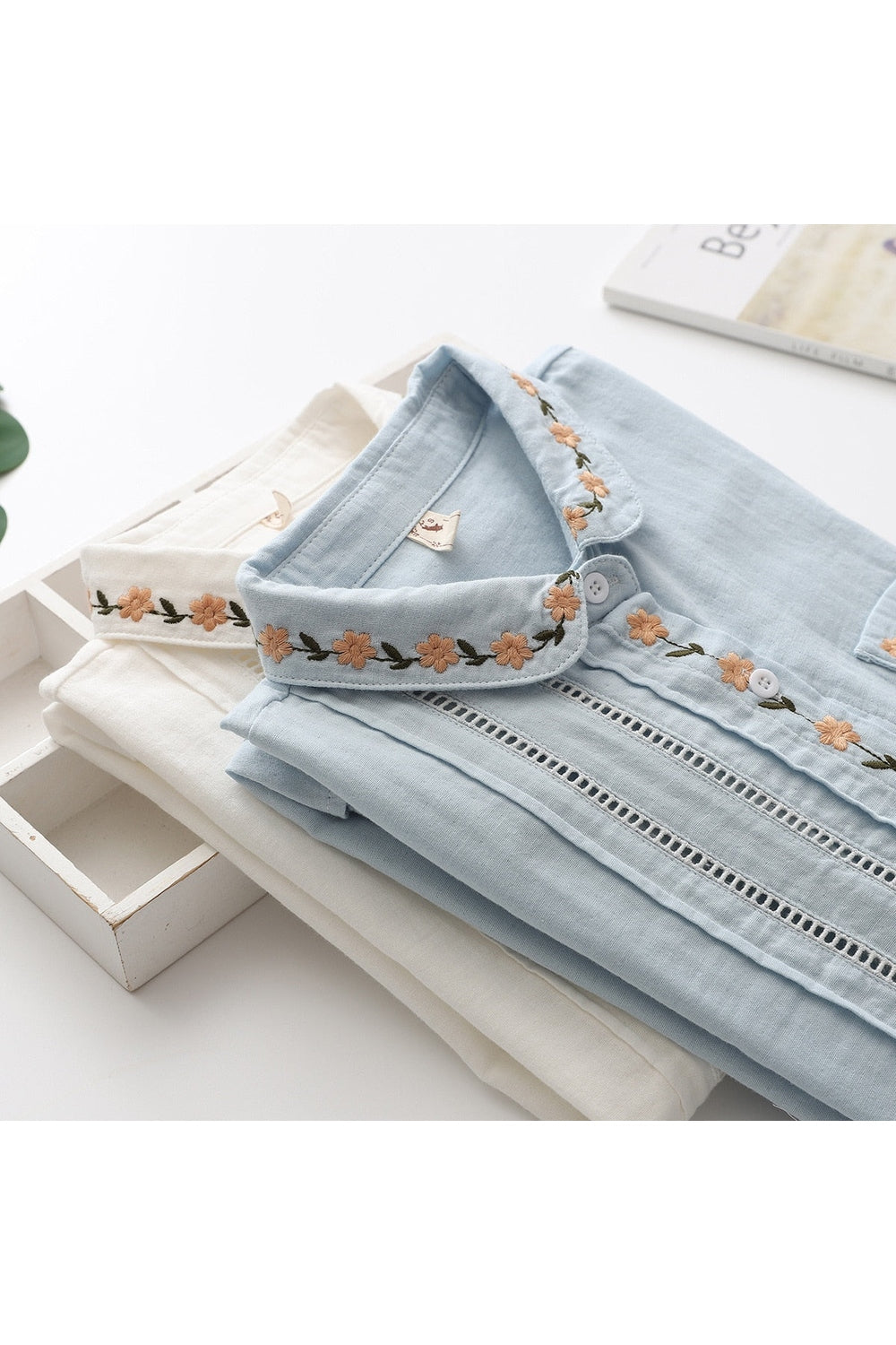 Cottagecore Floral Embroidery Lapel Shirt cottagecoreclothes