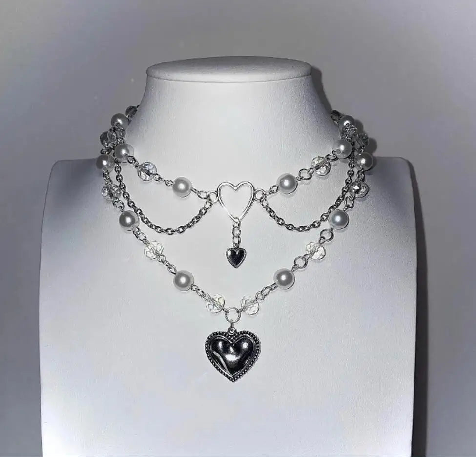 Fairycore Triple-Layer Heart Chain Necklace