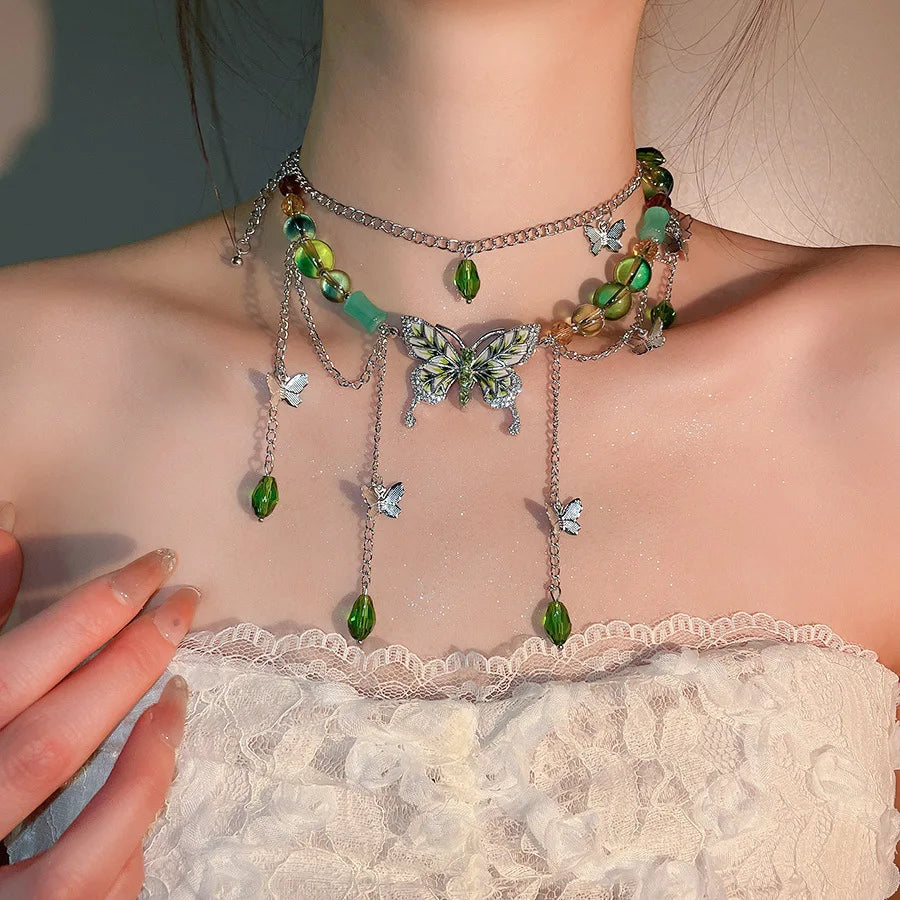 Fairycore Enchanted Garden Butterfly Layered Necklace