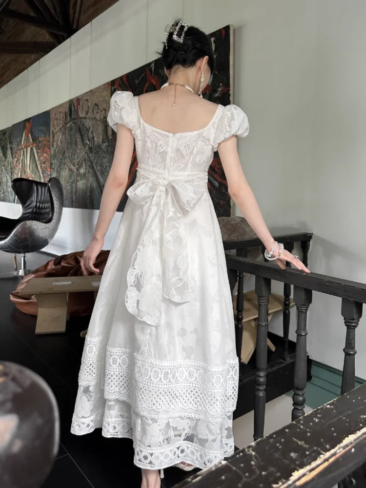 Ethereal White Lace Empire Maxi Dress - ottagecore clothes