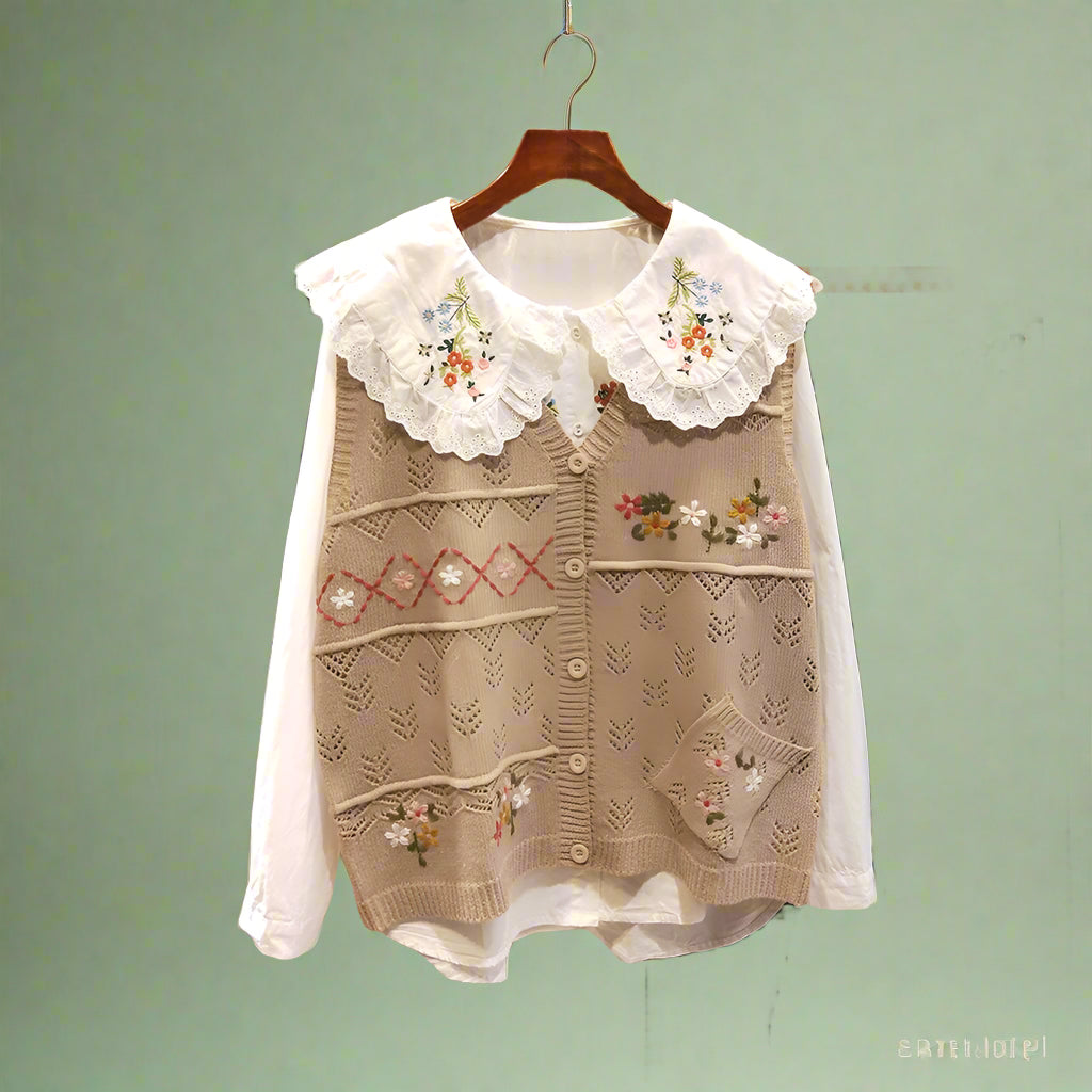 Mori Girl Patchwork Floral Crochet Vest cottagecoreclothes