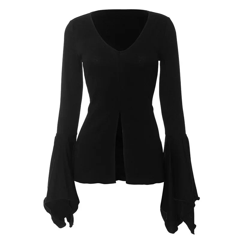 Fairy Grunge Midnight Bell-Sleeve Top