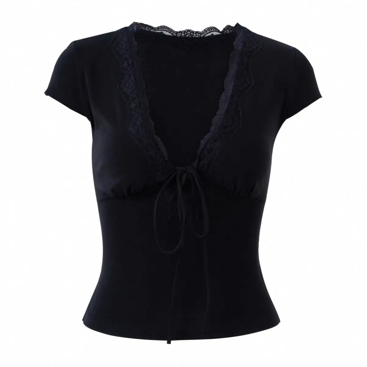 Fairycore Crop-Top mit Spitzenband vorne