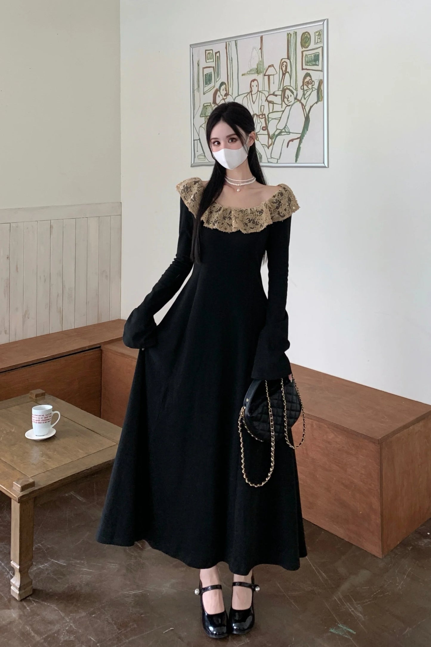 Whimsigoth & Black Corset-Back Maxi Dress