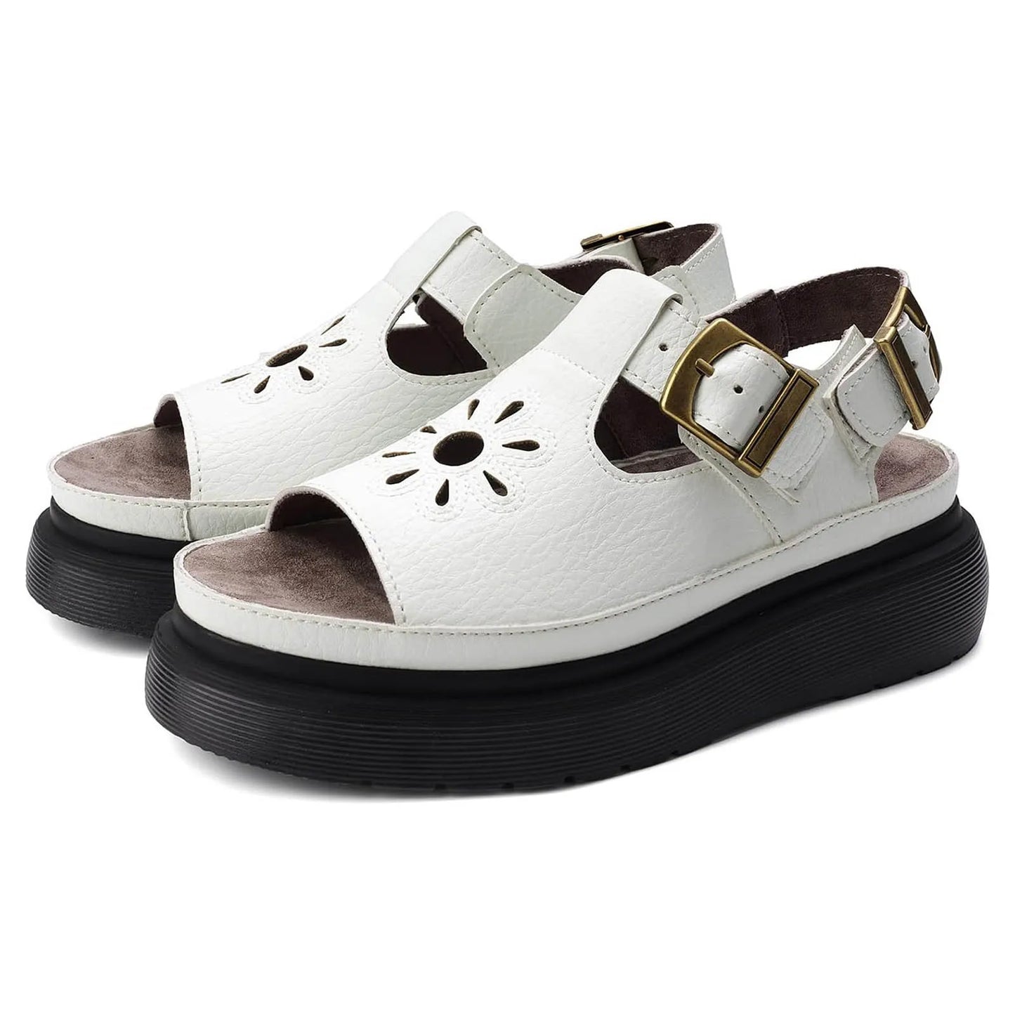 Goblincore Embroidered Daisy Platform Sandals