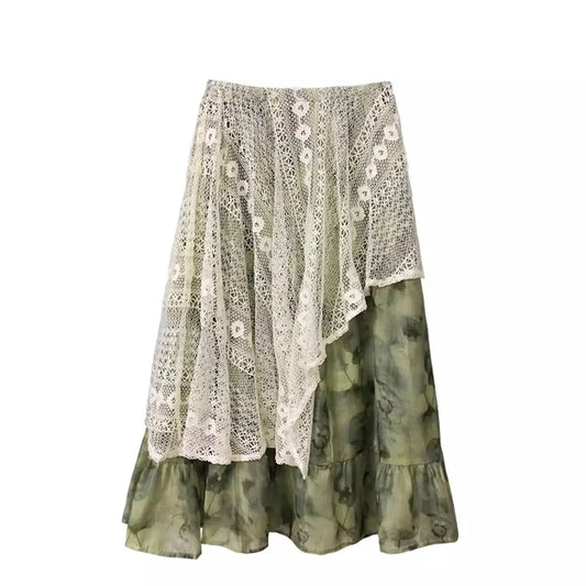 Skirt Korean Style Green Irregular