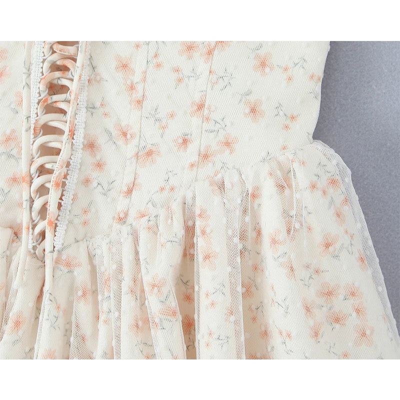 Cottagecore Off Shoulder Lace-Up Corset Dress