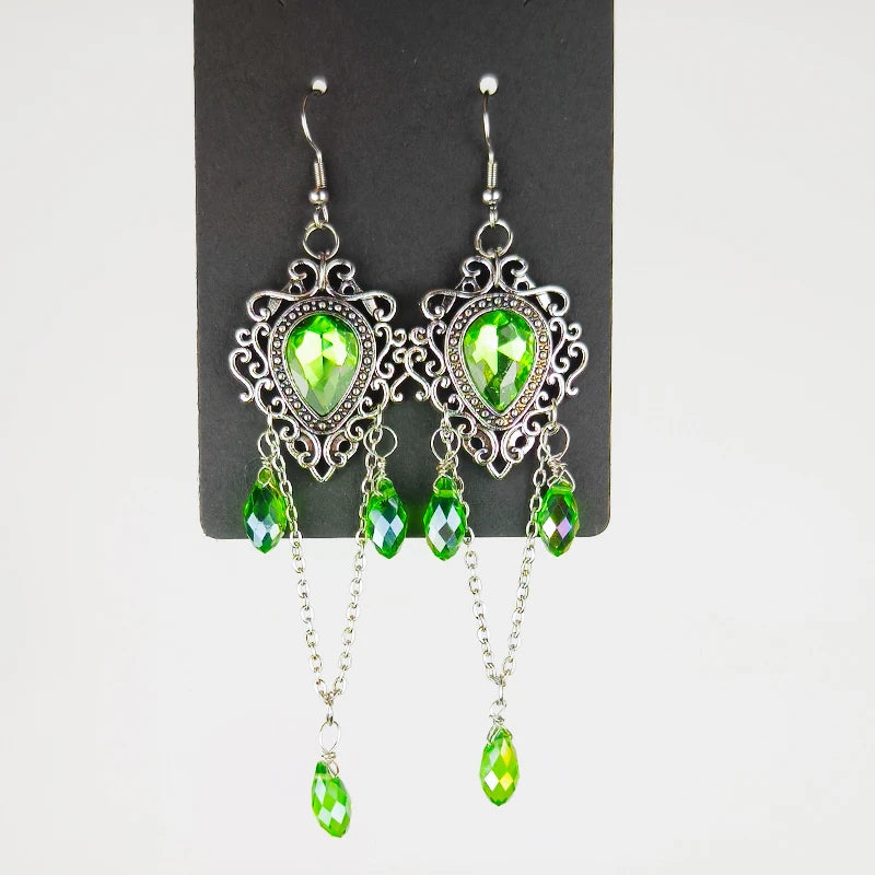 Pendientes vintage con drapeado de joyas verdes