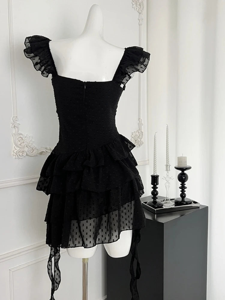 Gothic Lace Tiered Mini Dress