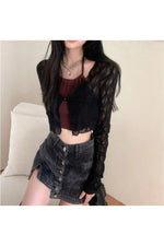 Fairycore Sheer Mesh Crop Fall Cardigan