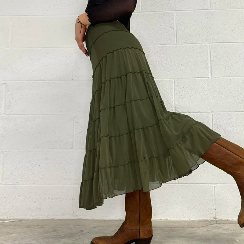 Goblincore Tiered Forest Green Skirt