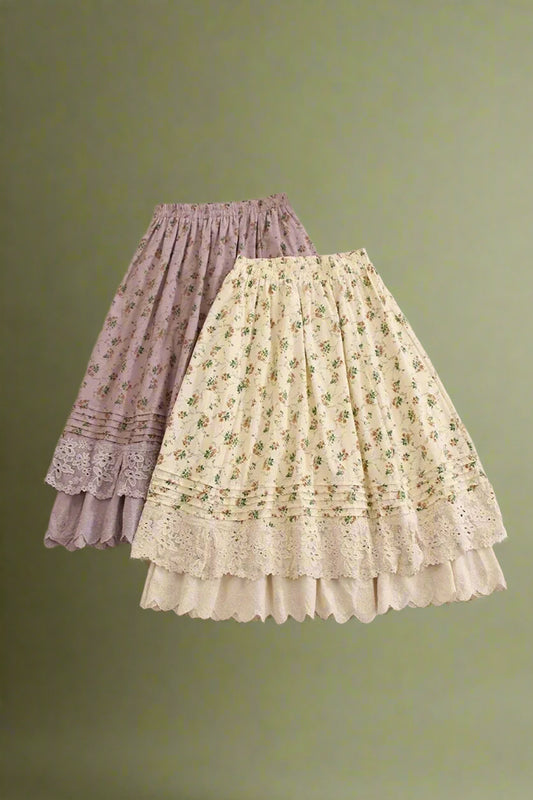 Cottagecore Floral Lace Hem Skirt cottagecoreclothes