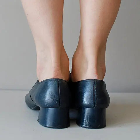 Vintage Aesthetic Navy Cutwork Mary Jane Heel Shoe