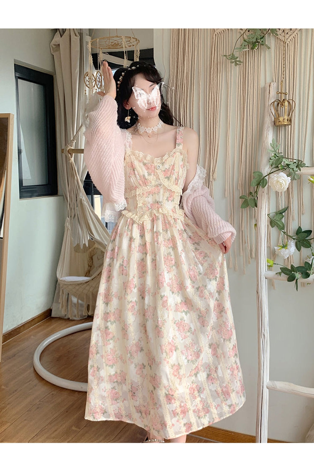 Elegant Floral Fairy Midi Dress