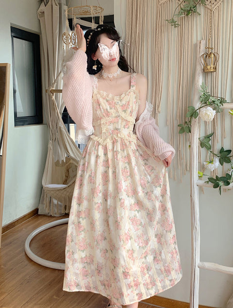 Elegant Floral Fairy Midi Dress