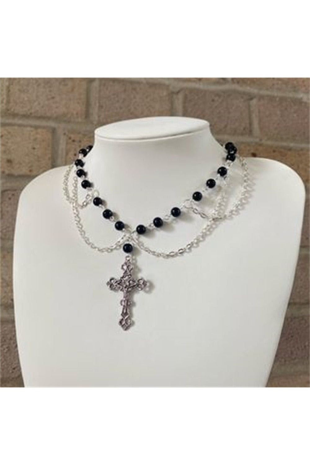 Cottagecore Cross Rosary Layered Necklace cottagecoreclothes
