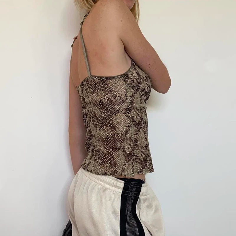 Vintage Reptile Lace Detail Tank Top