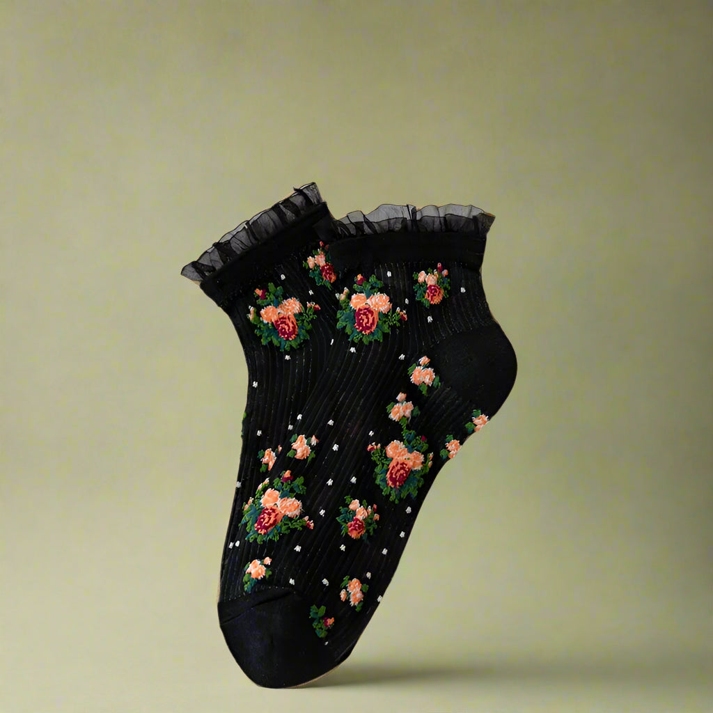 Cottagecore Floral Ruffle Ankle Socks cottagecoreclothes