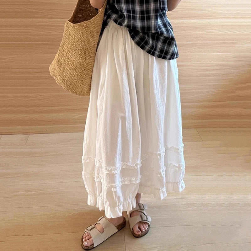 White Mori Kei Ruffle Wide Leg Pants