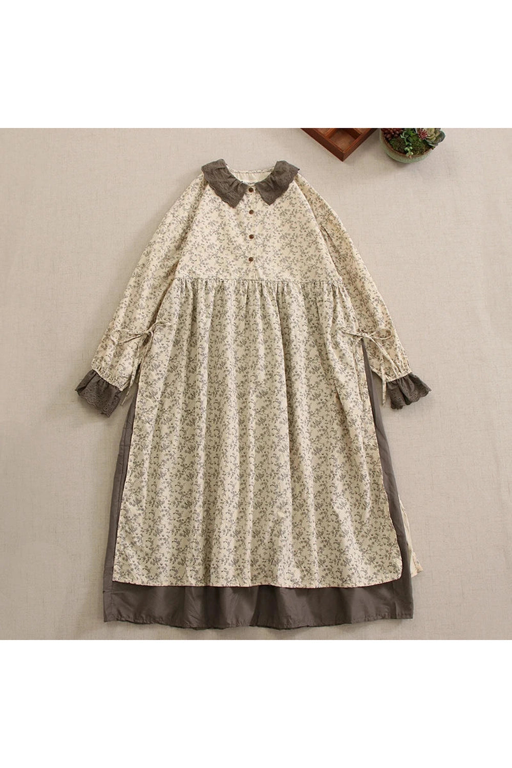 Mori Girl Ruffled Sage Floral Dress