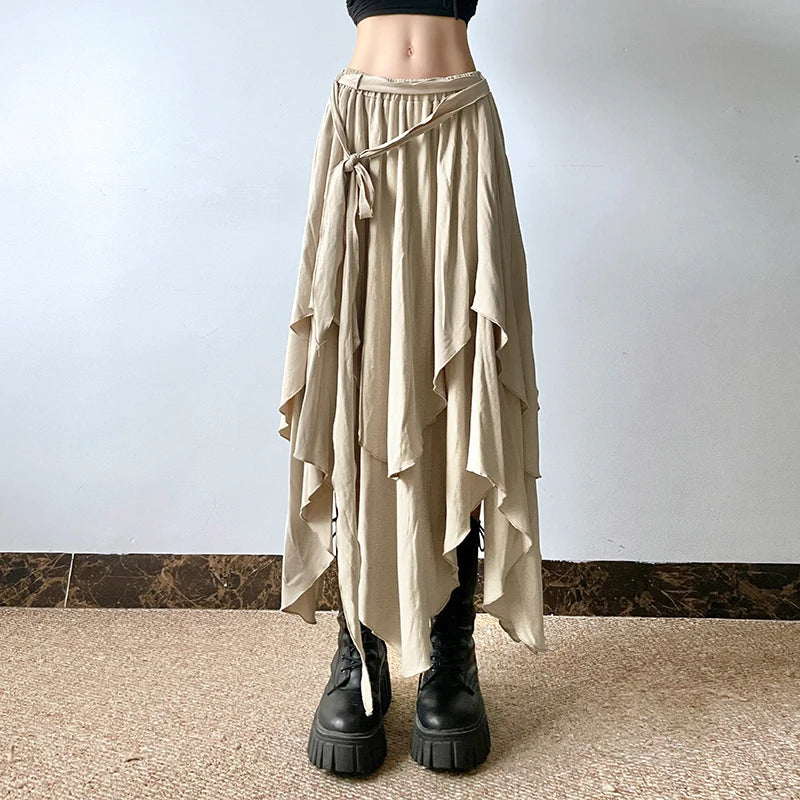 Goblincore Flowing High-Low Maxi Skirt