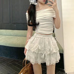 Fairycore White Lace Tiered Mini Skirt