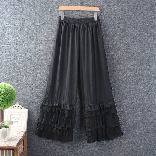 Cottagecore Cropped-Hose mit Spitzenbesatz