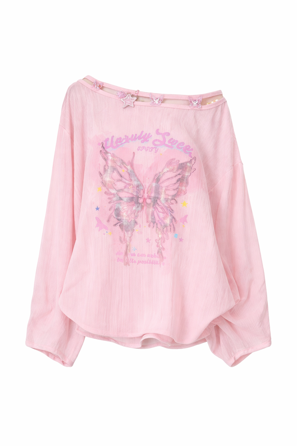Fairycore Unbändiges Süßes Schmetterlings-Off-Shoulder-Oberteil