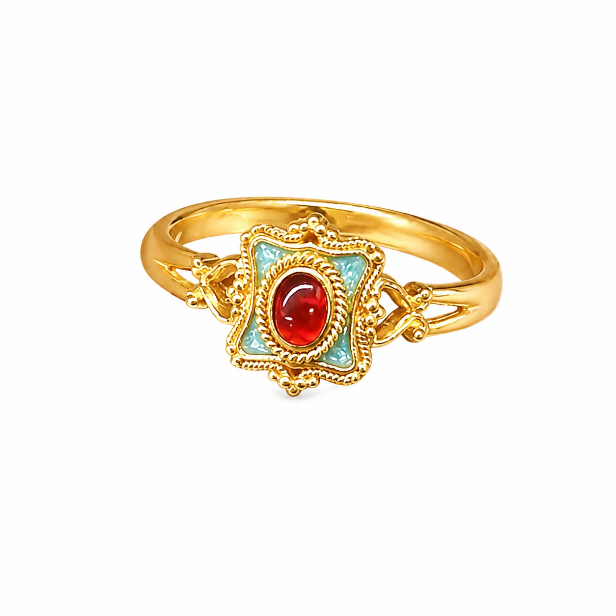 Vintage Aesthetic Crimson Cabochon Enamel Gold Ring