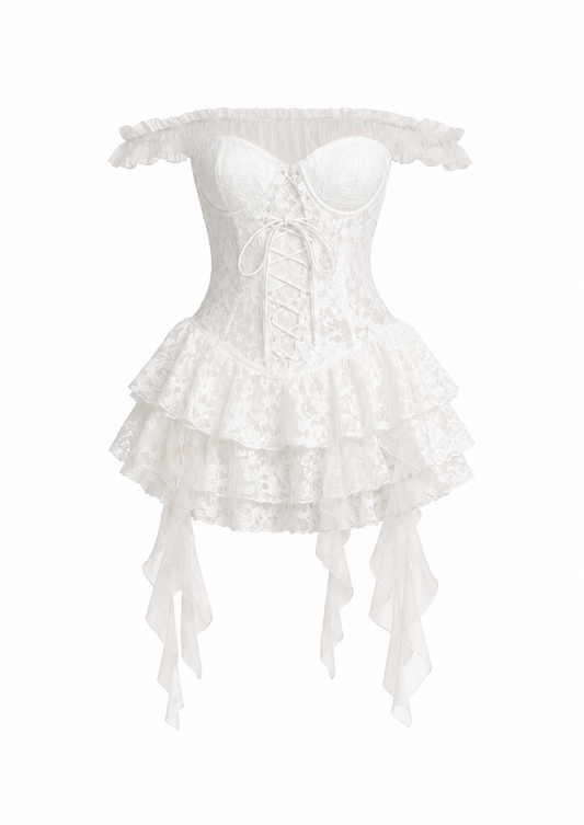Angelcore Corset Ruffle Lace Dress
