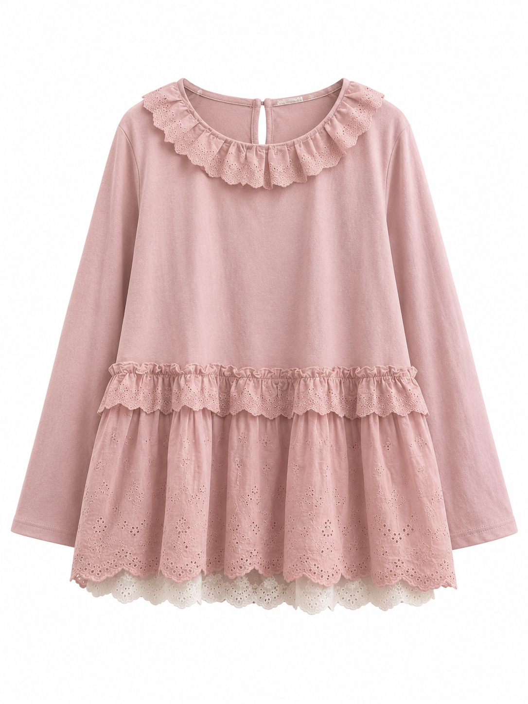 Mori Girl Tiered Eyelet Ruffle Blouse in Dark Cocoa