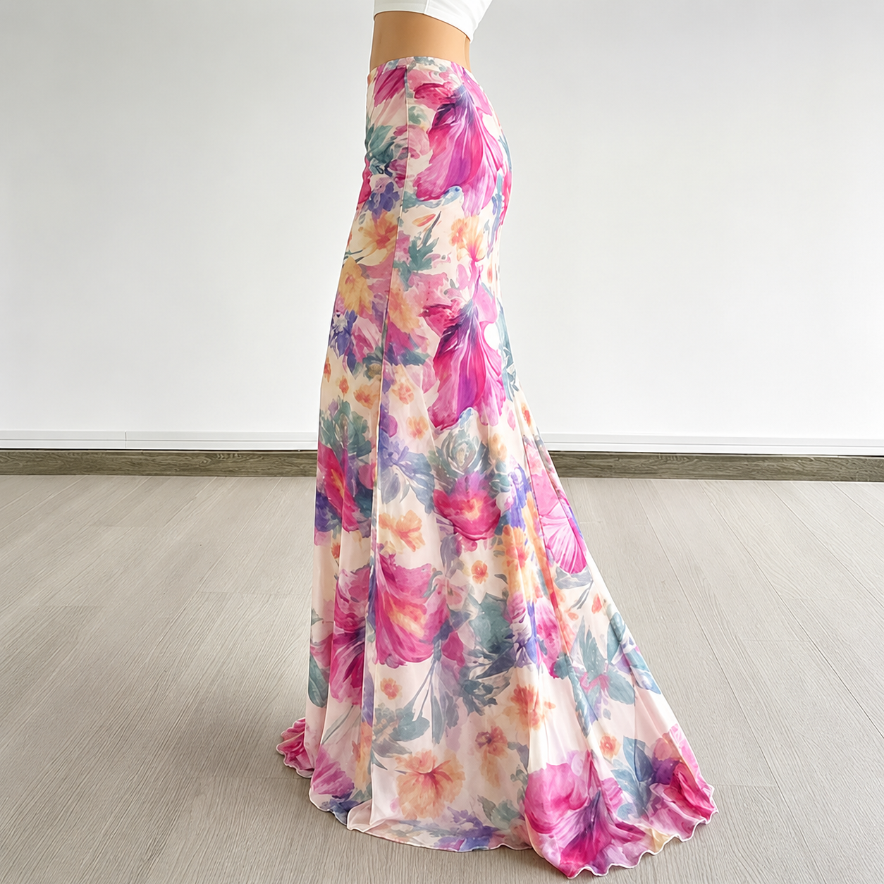 Fairycore Watercolour Garden Mesh Maxi Skirt