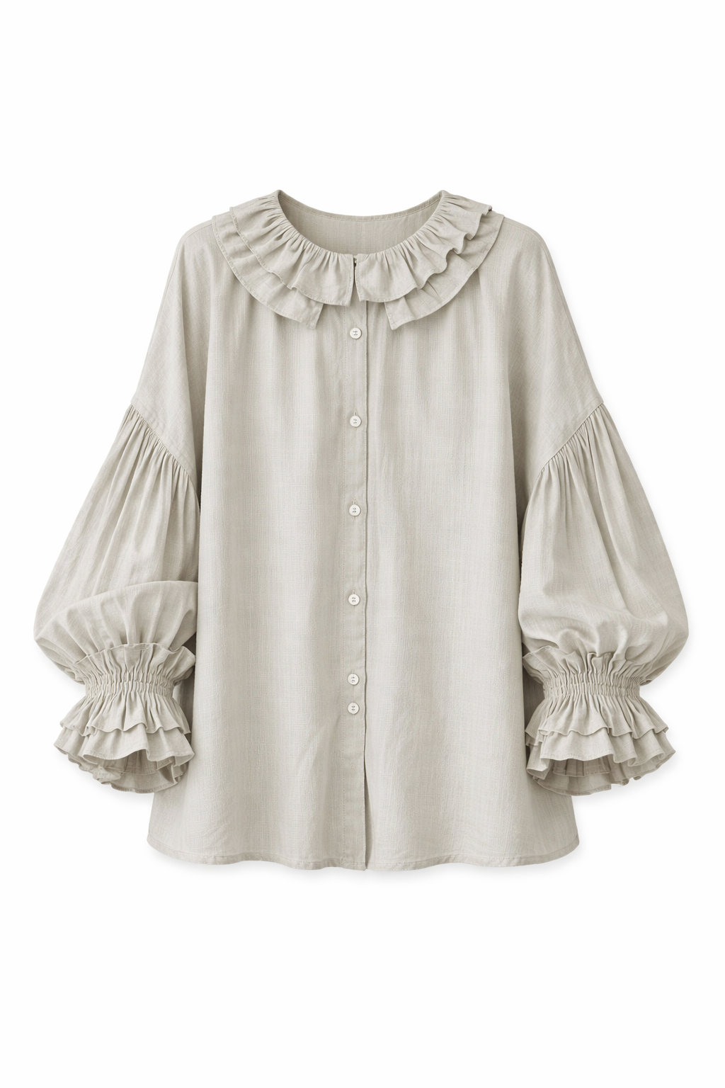 Mori Girl Gathered Ruffle Sleeve Blouse in Sage Linen