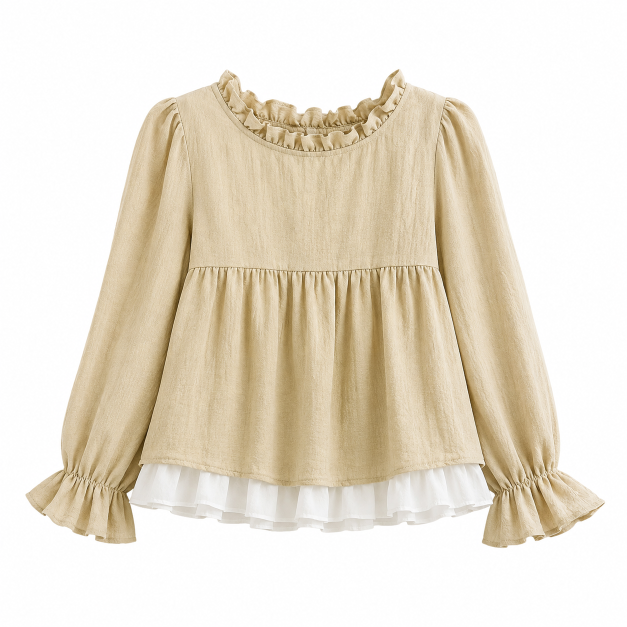 Mori Girl Layered Ruffle Tie-Front Shirt