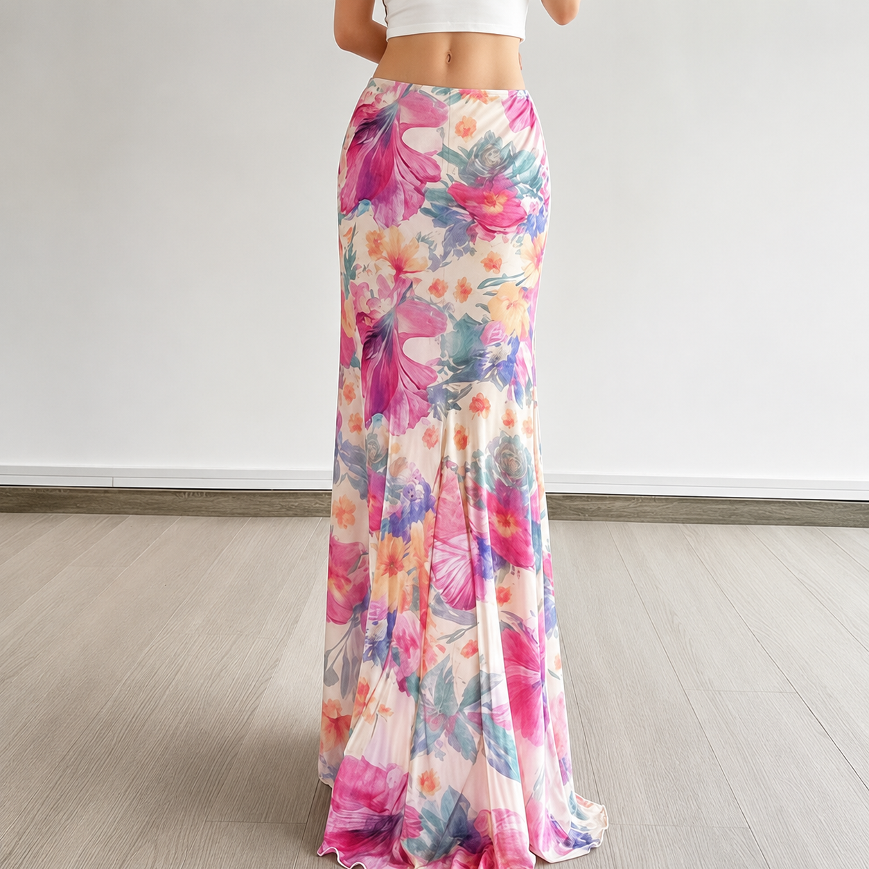 Fairycore Watercolour Garden Mesh Maxi Skirt
