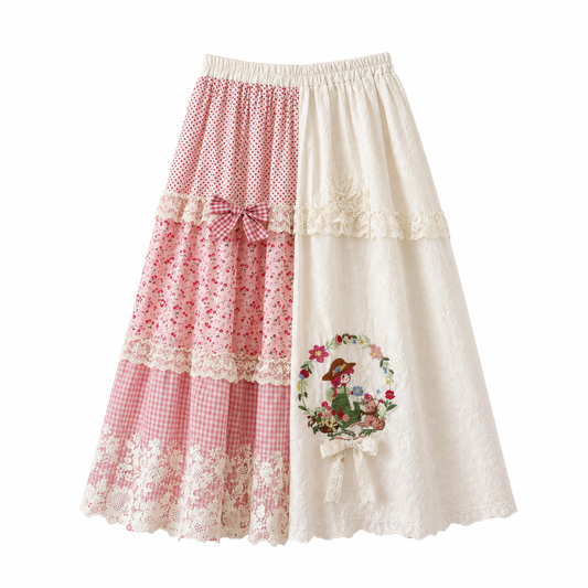 Pink Patchwork  Cottagecore Skirt